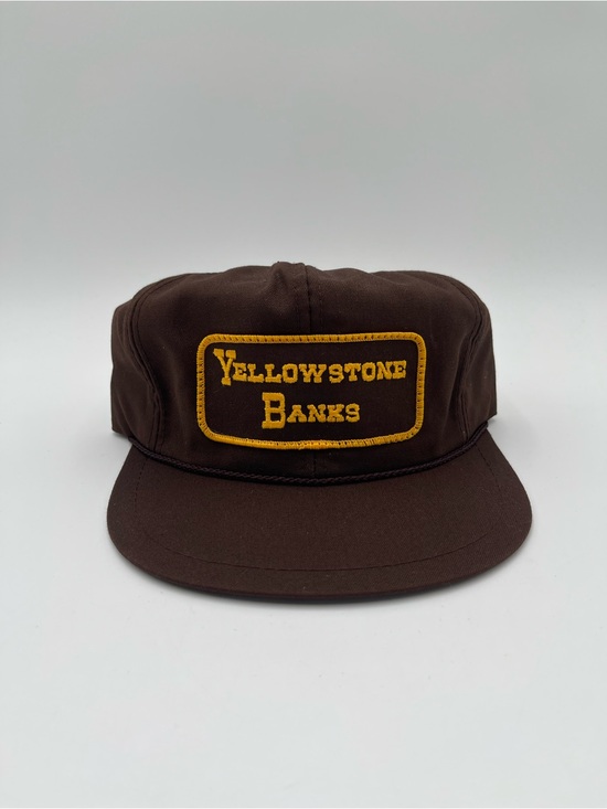 K-Products Other - Vtg 80s 90s Yellowstone Banks Hat Mesh SNAPBACK K-BRAND Trucker Patch Brown